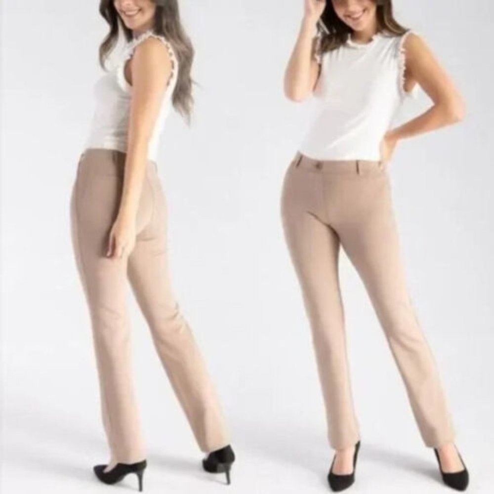Beta Brand Classic Dress Straight-Leg Pant Yoga Pants (Khaki Twill) XS petite